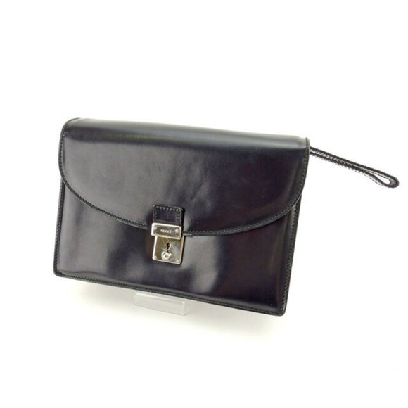 Gucci Clutch bag Second bag Logo Black Silver Woman Authentic Used Y3884 - Picture 1 of 6